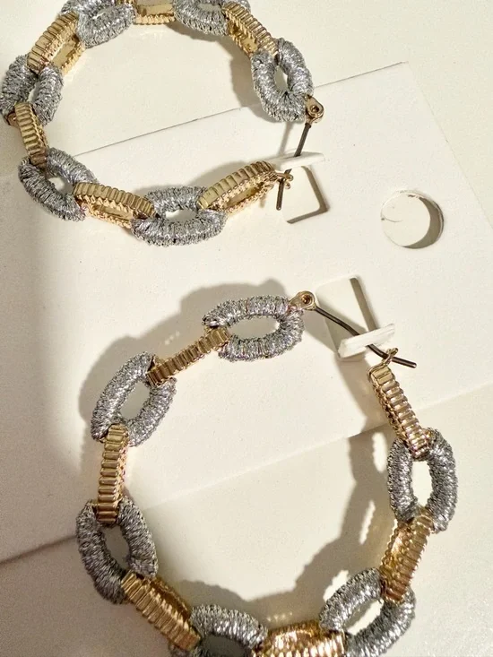 Express Two-Tone Chain Link Hoop Earrings in Gold & Silver Tones - Picture 8 of 9